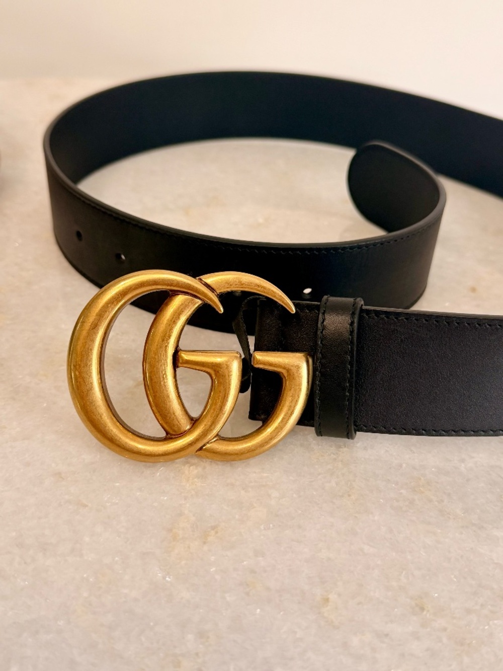 Gucci Double G Marmont Leather Belt Black 40mm Size 80